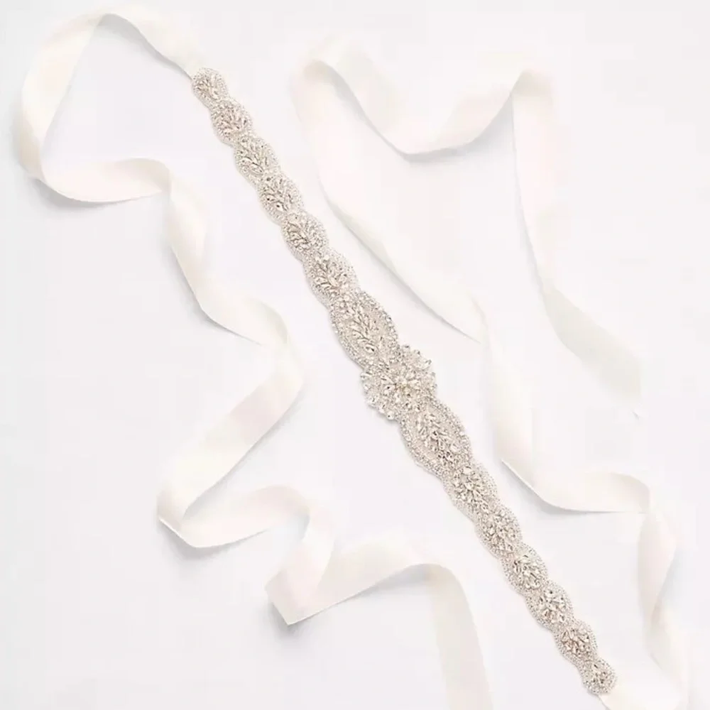 Crystal Embellished Bridal Sash Belt in Ivory